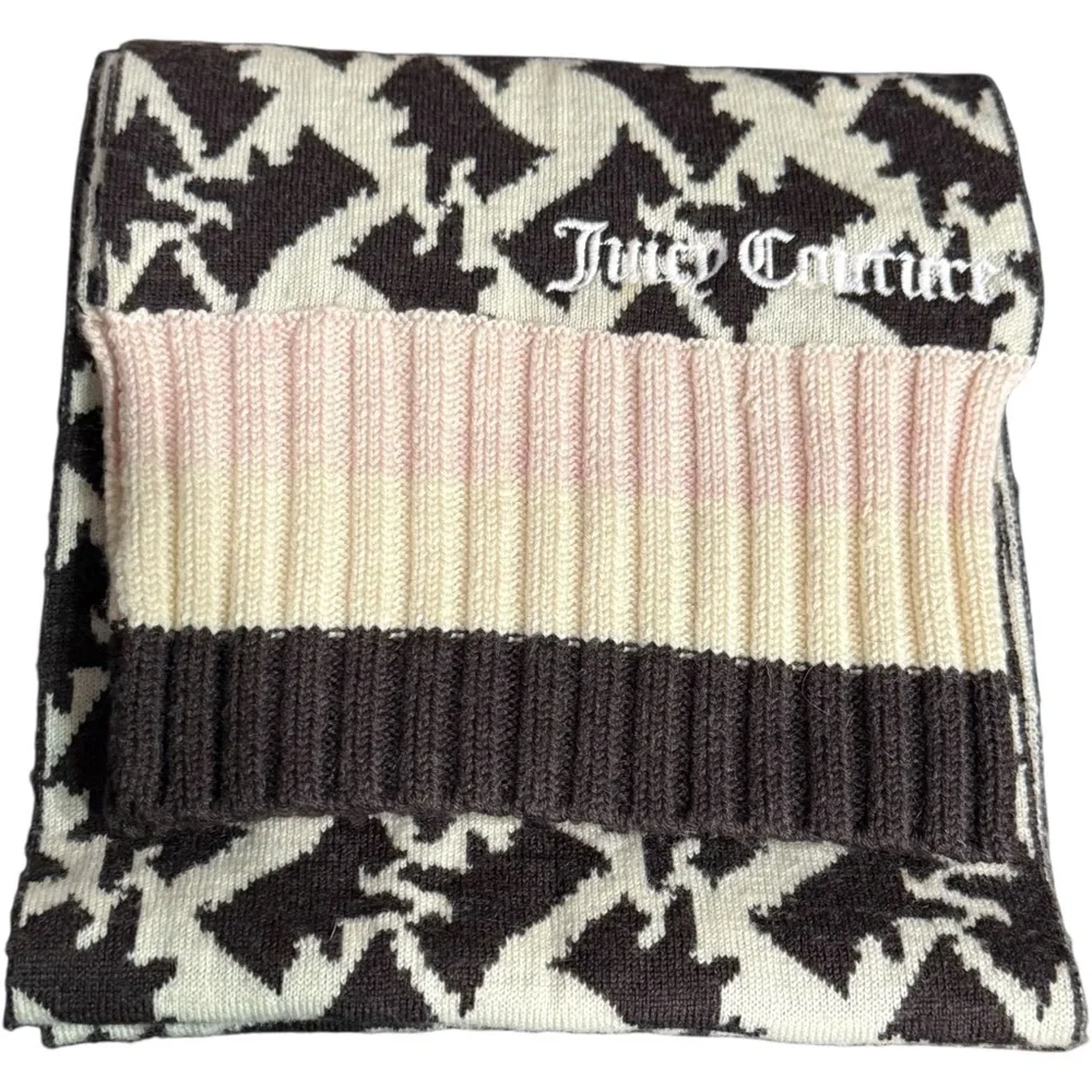 VTG Juicy Couture Y2K‎ 100% Wool Scarf Brown, Cream, Pink 74